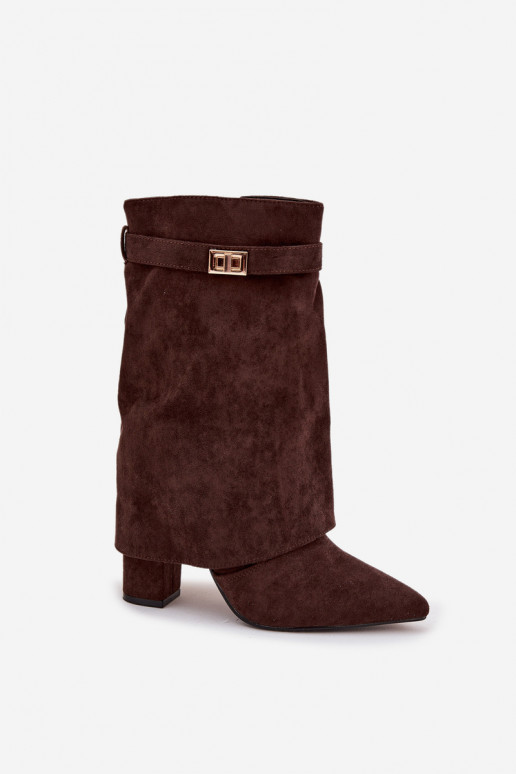 Insulated Women's Heeled Boots With Decorative Strap Chocolate Luvielle Insulated Women's Heeled Boots With Decorative Strap Chocolate Luvielle