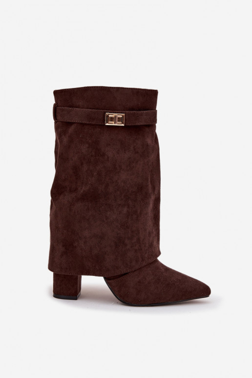 Insulated Women's Heeled Boots With Decorative Strap Chocolate Luvielle Insulated Women's Heeled Boots With Decorative Strap Chocolate Luvielle