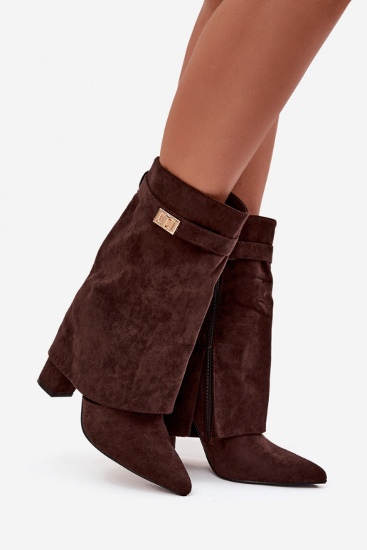 Insulated Women's Heeled Boots With Decorative Strap Chocolate Luvielle Insulated Women's Heeled Boots With Decorative Strap Chocolate Luvielle