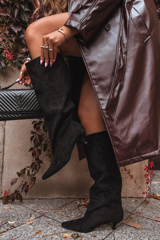 Women's Boots With Heel From Eco Suede Black Pheona Women's Boots With Heel From Eco Suede Black Pheona