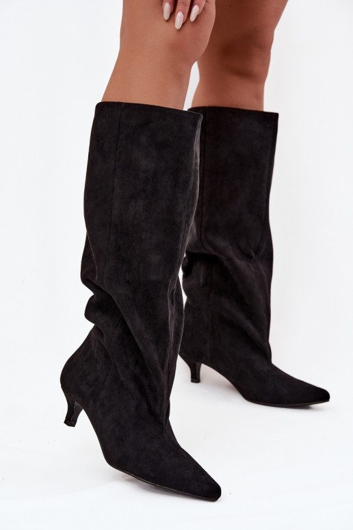 Women's Boots With Heel From Eco Suede Black Pheona Women's Boots With Heel From Eco Suede Black Pheona