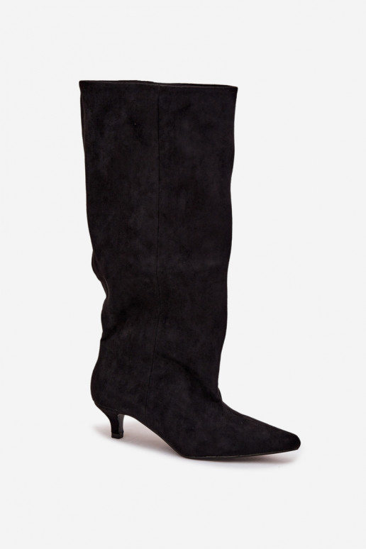 Women's Boots With Heel From Eco Suede Black Pheona Women's Boots With Heel From Eco Suede Black Pheona