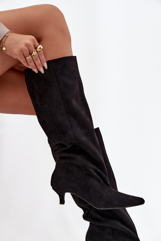 Women's Boots With Heel From Eco Suede Black Pheona Women's Boots With Heel From Eco Suede Black Pheona