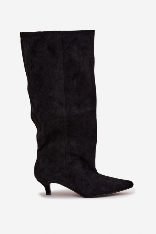 Women's Boots With Heel From Eco Suede Black Pheona Women's Boots With Heel From Eco Suede Black Pheona