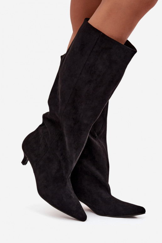 Women's Boots With Heel From Eco Suede Black Pheona Women's Boots With Heel From Eco Suede Black Pheona