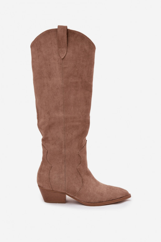 Eco Suede Cowboy Boots Women's Heeled Beige Jenaya Eco Suede Cowboy Boots Women's Heeled Beige Jenaya