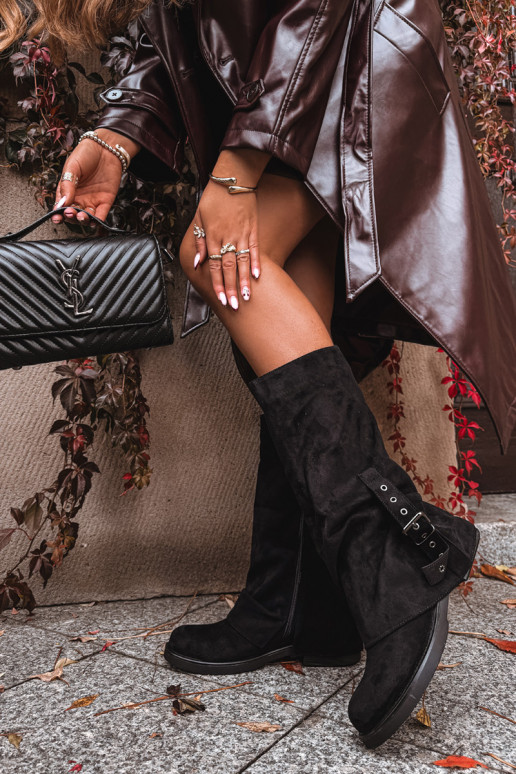 Women's Boots With Wrinkled Shaft And Buckle Black Ophelis