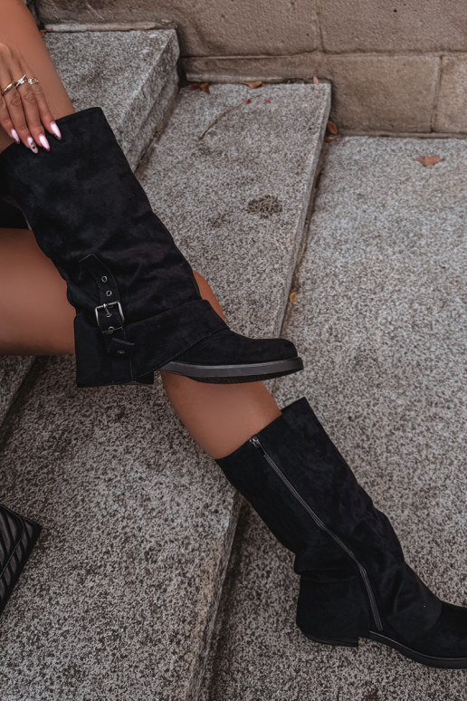 Women's Boots With Wrinkled Shaft And Buckle Black Ophelis