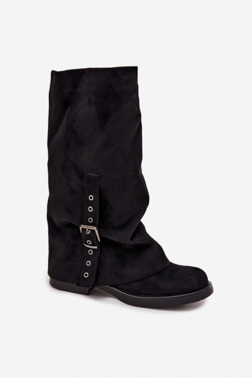 Women's Boots With Wrinkled Shaft And Buckle Black Ophelis