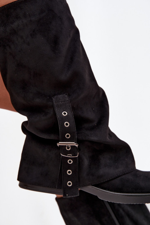 Women's Boots With Wrinkled Shaft And Buckle Black Ophelis