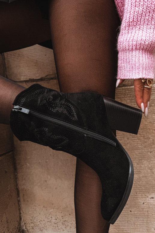 Women's Cowboy Boots on Heel Eco Suede Black Carissa