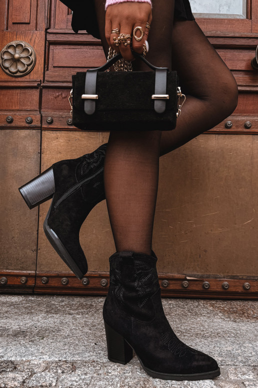 Women's Cowboy Boots on Heel Eco Suede Black Carissa