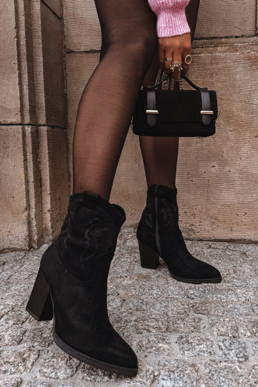 Women's Cowboy Boots on Heel Eco Suede Black Carissa