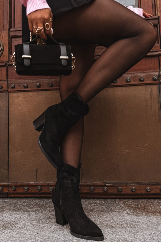 Women's Cowboy Boots on Heel Eco Suede Black Carissa