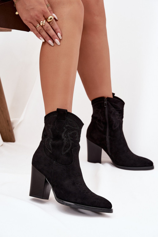 Women's Cowboy Boots on Heel Eco Suede Black Carissa