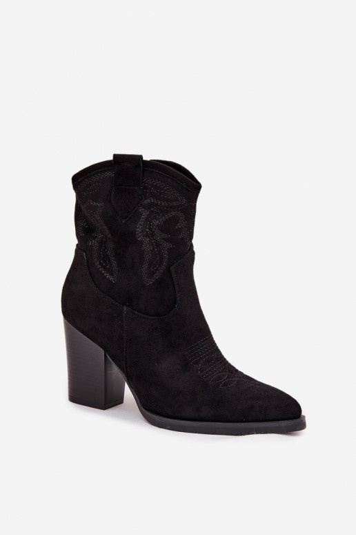 Women's Cowboy Boots on Heel Eco Suede Black Carissa