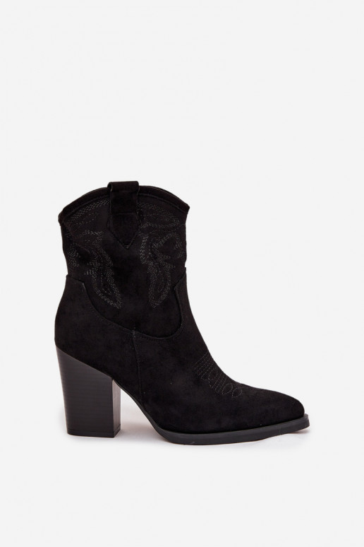 Women's Cowboy Boots on Heel Eco Suede Black Carissa