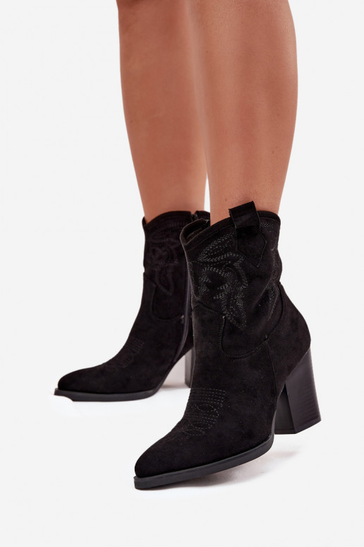 Women's Cowboy Boots on Heel Eco Suede Black Carissa