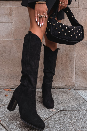 Women's Boots on Heel with Eco Suede Black Prisca 2