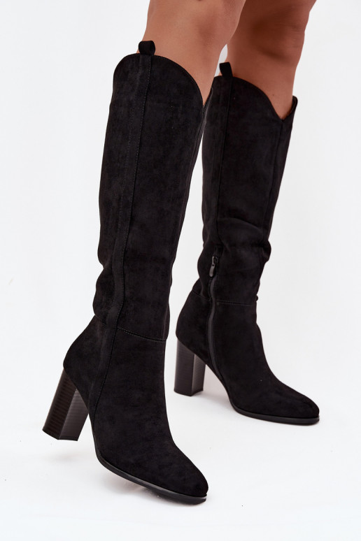 Women's Boots on Heel with Eco Suede Black Prisca