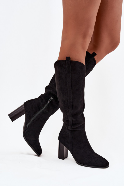 Women's Boots on Heel with Eco Suede Black Prisca
