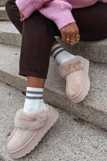 Women Snow Boots On Platform With Fur And Buckle Beige Querina