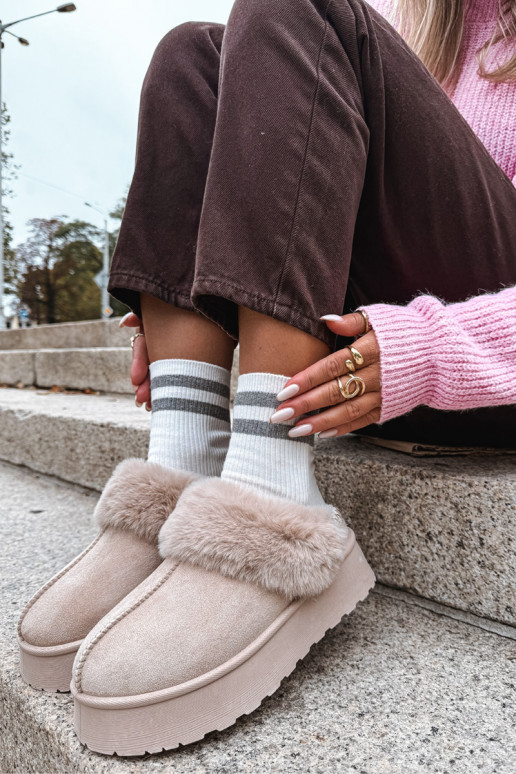 Women Snow Boots On Platform With Fur And Buckle Beige Querina