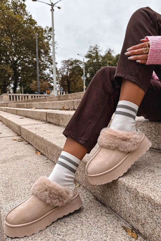 Women Snow Boots On Platform With Fur And Buckle Beige Querina