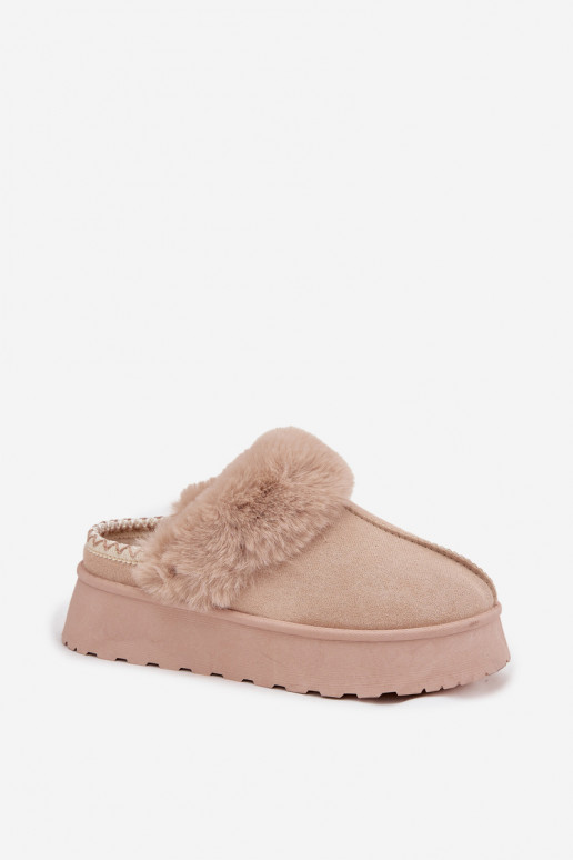 Women Snow Boots On Platform With Fur And Buckle Beige Querina