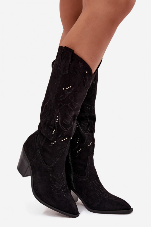 Kozaki Kowbojki Damskie Na SłupkuwithEko Zamszu Czarne Coretta