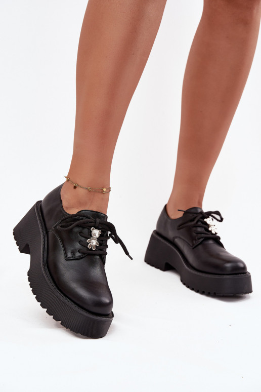 Półbuty DamskiewithPrzypinką Eko Skórzane Czarne Laurea