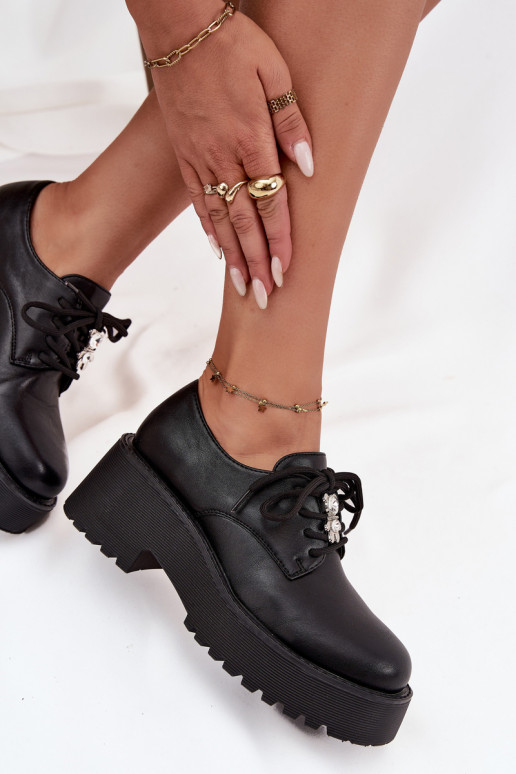 Półbuty DamskiewithPrzypinką Eko Skórzane Czarne Laurea