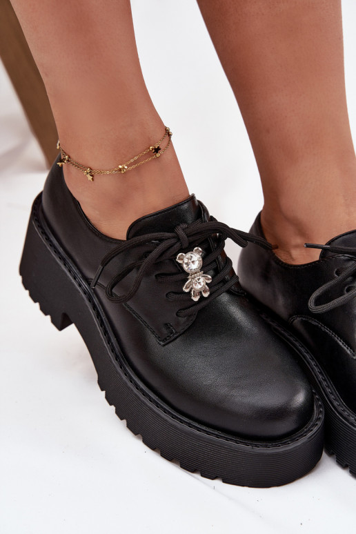 Półbuty DamskiewithPrzypinką Eko Skórzane Czarne Laurea