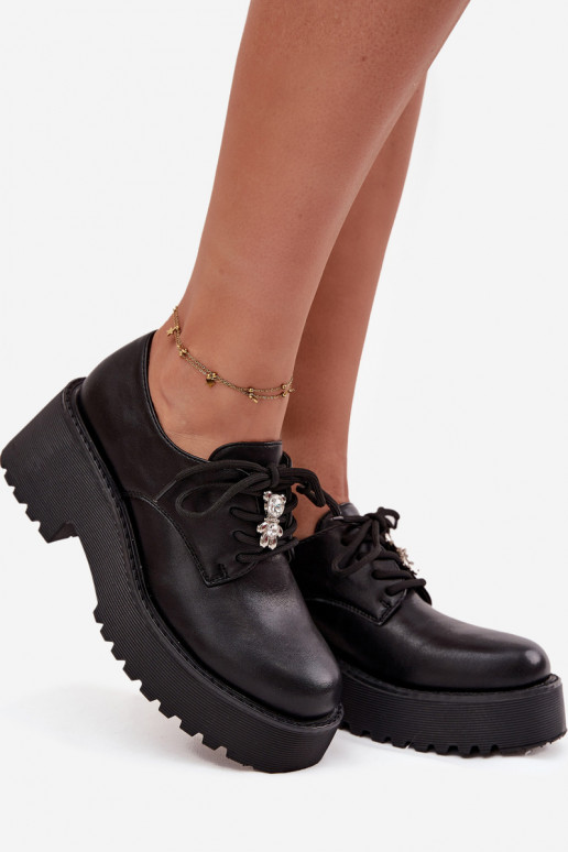 Półbuty DamskiewithPrzypinką Eko Skórzane Czarne Laurea