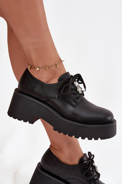 Półbuty DamskiewithPrzypinką Eko Skórzane Czarne Laurea