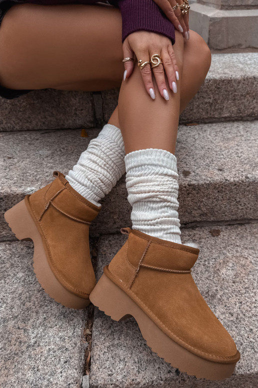 Snow boots made of natural suede lined with warm fleece Camel Milora