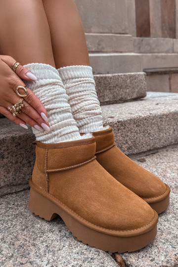 Snow boots made of natural suede lined with warm fleece Camel Milora 2