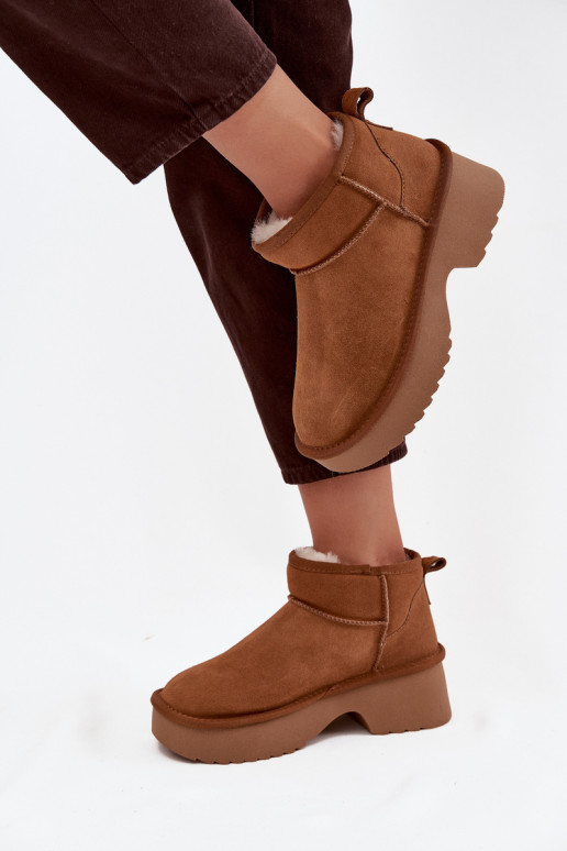 Snow boots made of natural suede lined with warm fleece Camel Milora