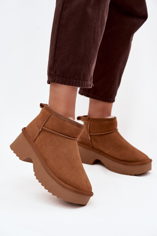 Snow boots made of natural suede lined with warm fleece Camel Milora