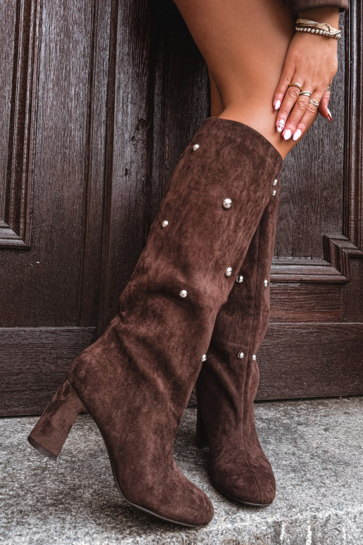 Women's Winter Heeled Boots with Decorative Details Chocolate Lucinda