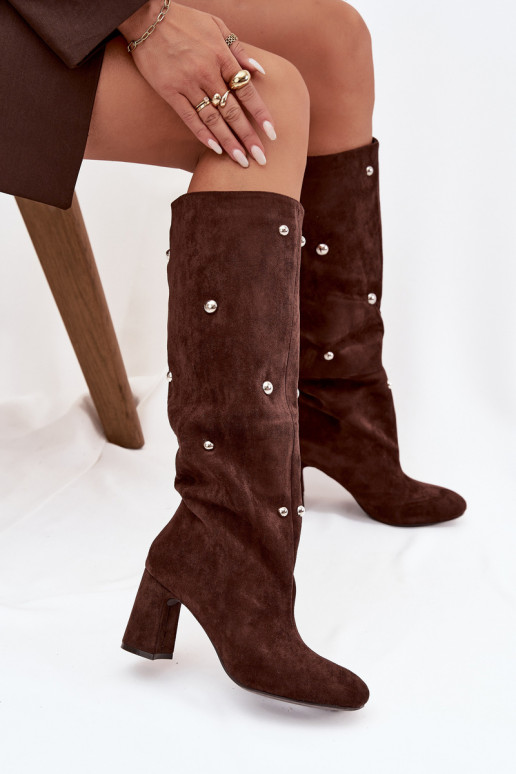 Women's Winter Heeled Boots with Decorative Details Chocolate Lucinda