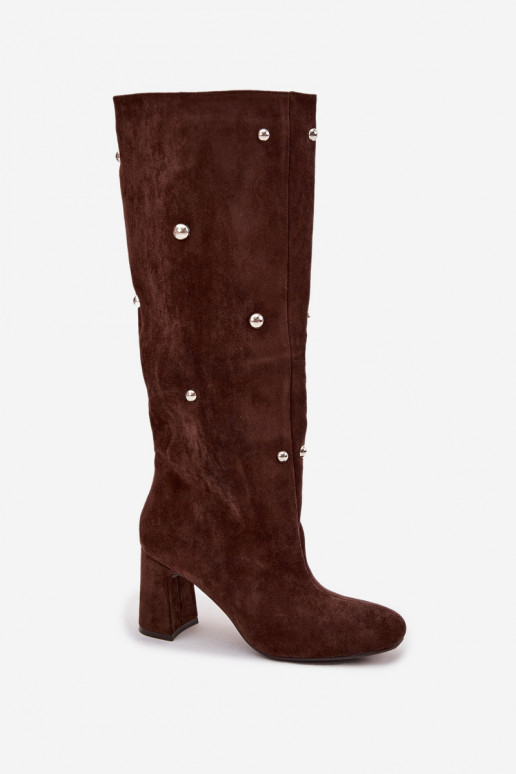 Women's Winter Heeled Boots with Decorative Details Chocolate Lucinda