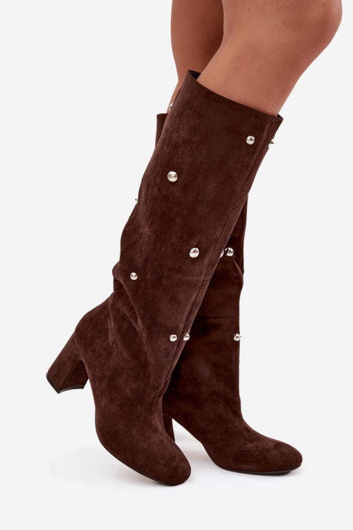 Women's Winter Heeled Boots with Decorative Details Chocolate Lucinda