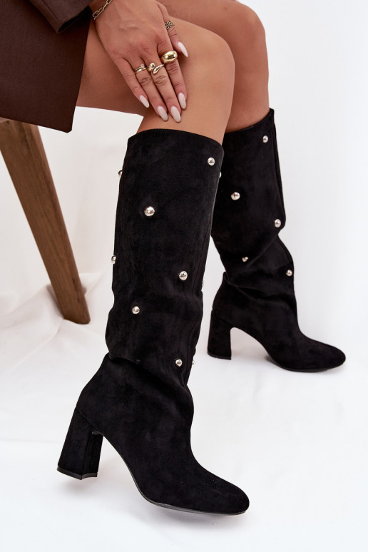 Women's insulated boots on a heel with decorative details black Lucinda