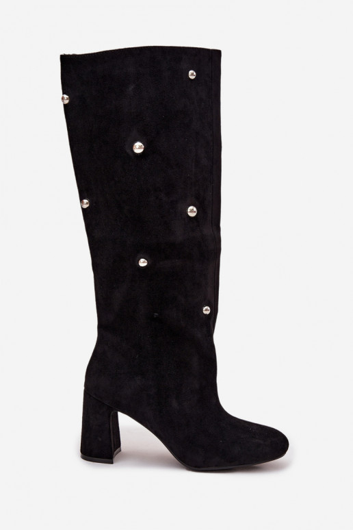 Women's insulated boots on a heel with decorative details black Lucinda
