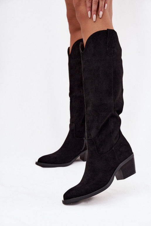 Women's Cowboy Boots With Heel Made Of Eco Suede Black Esmira Women's Cowboy Boots With Heel Made Of Eco Suede Black Esmira