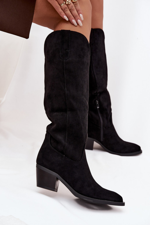 Women's Cowboy Boots With Heel Made Of Eco Suede Black Esmira Women's Cowboy Boots With Heel Made Of Eco Suede Black Esmira