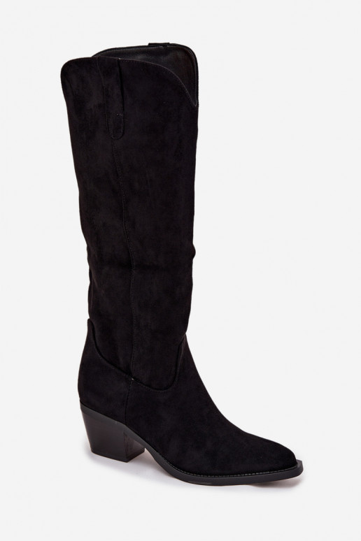 Women's Cowboy Boots With Heel Made Of Eco Suede Black Esmira Women's Cowboy Boots With Heel Made Of Eco Suede Black Esmira