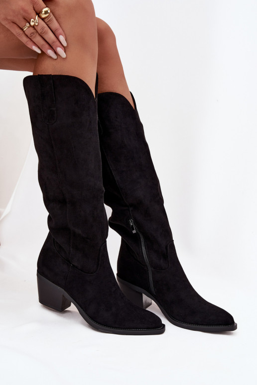 Women's Cowboy Boots With Heel Made Of Eco Suede Black Esmira Women's Cowboy Boots With Heel Made Of Eco Suede Black Esmira