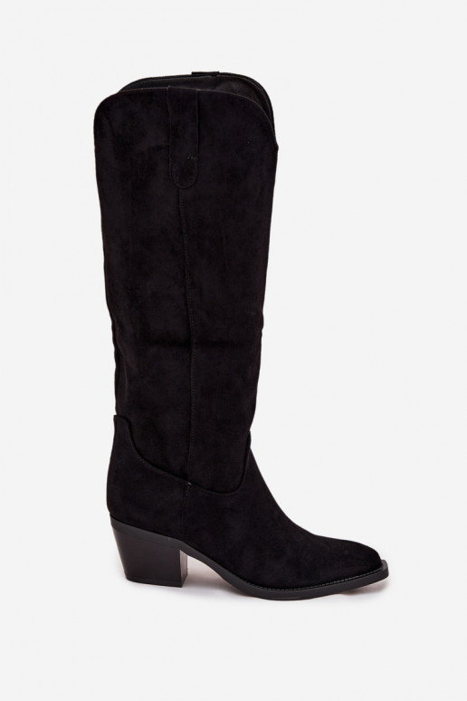 Women's Cowboy Boots With Heel Made Of Eco Suede Black Esmira Women's Cowboy Boots With Heel Made Of Eco Suede Black Esmira
